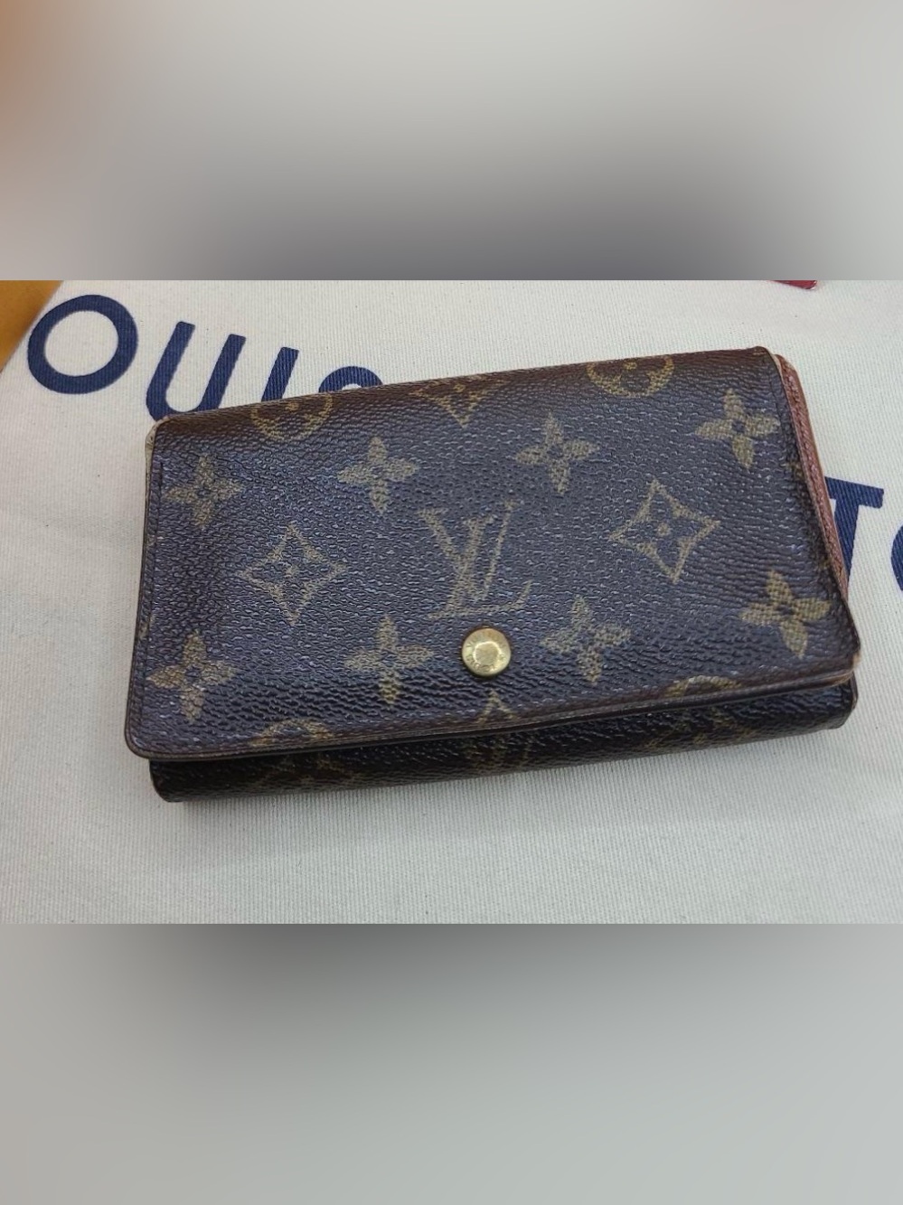 Louis Vuitton Brown Monogram Leather Wallet with Gold Tone Snap